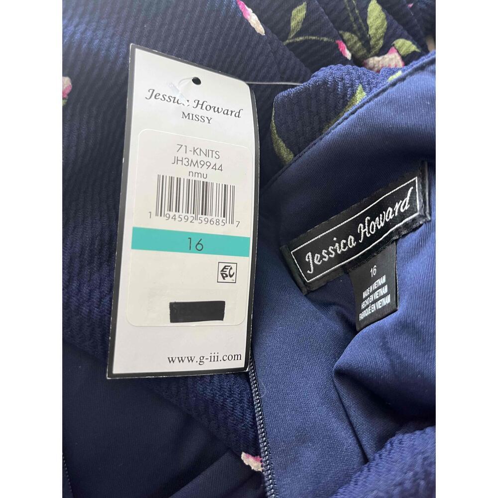 NWT Jessica Howard Womens Navy Floral Print Knit Dress Size 16